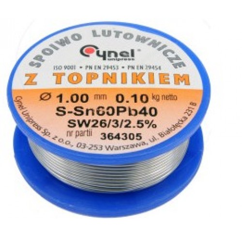 Припій Sn60-Pb40 дротяний на котушці 1 мм, 100г (76810)