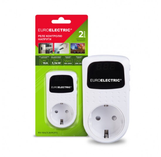 Реле контролю напруги в розетку 16А 3,5кВт Euroelectric (RV-16A/3,5kW)