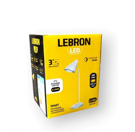 Лампа настільна Lebron L-TL-L-48 4W 4100K Li-ion 1200mAh USB біла (15-13-48)