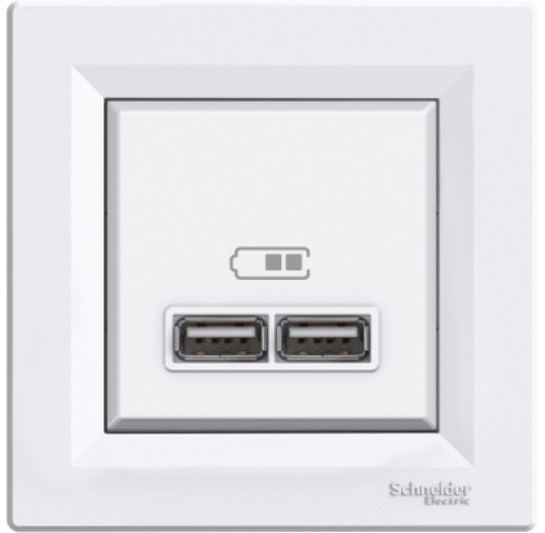 Розетка USB 2.0 port 5V DC max. 2.1 A біл.  ASFORA (2700221)