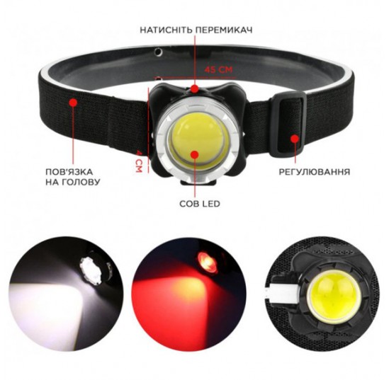 Ліхтар налобний акумул. Quantum Lucky LED COB (4010)
