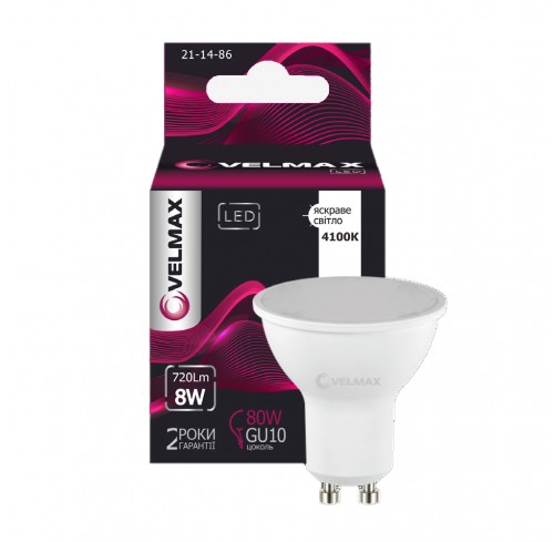 Лампа LED Velmax V-MR16 8W 220V GU10 4100K 720Lm (21-14-86)