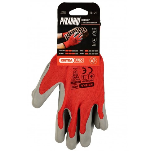 Рукавиці з латекс Hookgrip 10 Expert червоні КВІТКА PRO (110-1211-10)