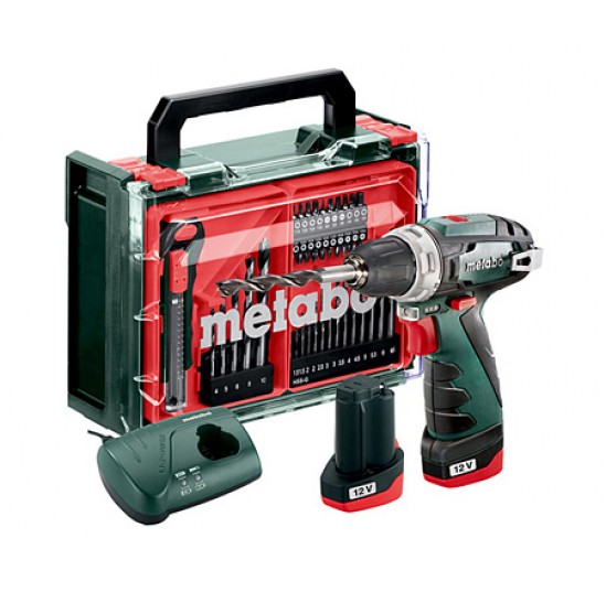 Шуруповерт акумуляторний 12В PowerMaxx BS 2шт 2Аг, LV40,  майстерня 41 ел. Metabo (600080710)