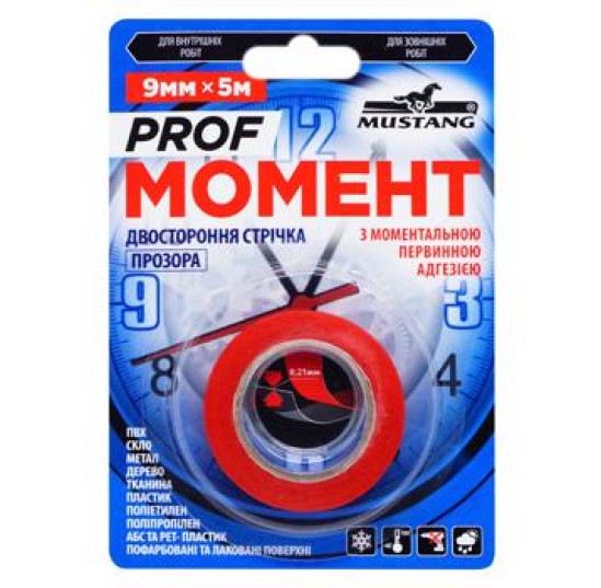 Стрічка двостороння PROF MOMENT 9мм*5м MUSTANG