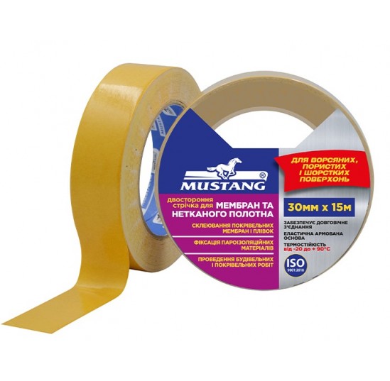 Стрічка двостороння для мембран та нетканого полотна 30мм*15м MUSTANG