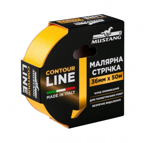 Стрічка малярна рисова 36mm*50m MUSTANG CONTOUR LINE жовта (ITWP3650G)