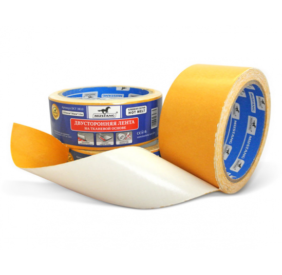 Стрічка двостороння на тканинній основі 38мм*10м MUSTANG