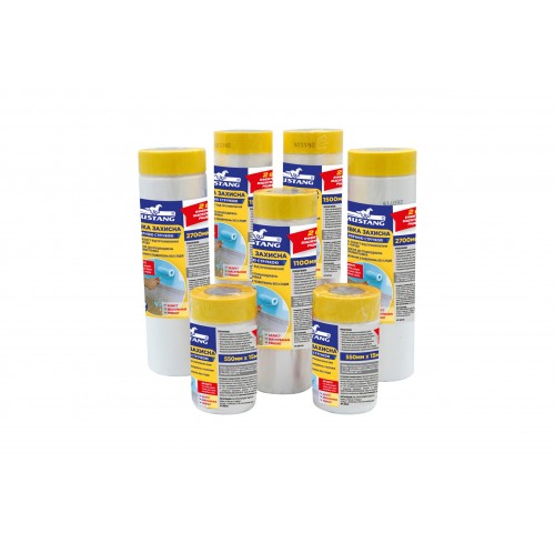 Плівка захисна з малярною стрічкою 110сm*15м MASKING ROLLER MUSTANG (1100)