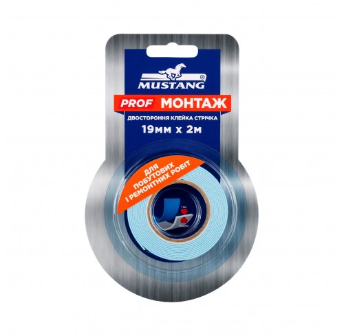 Стрічка двостороння ПРОФ МОНТАЖ 19мм*2м MUSTANG