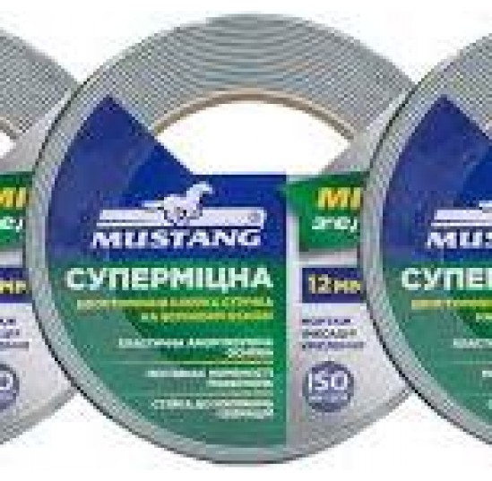 Стрічка двостороння клейка вспінена суперміцна 12мм*5м MUSTANG