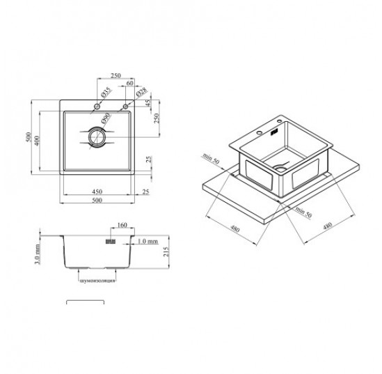 Мийка Kroner Derby Handmade KRP PVD 5050HM (CV027240)