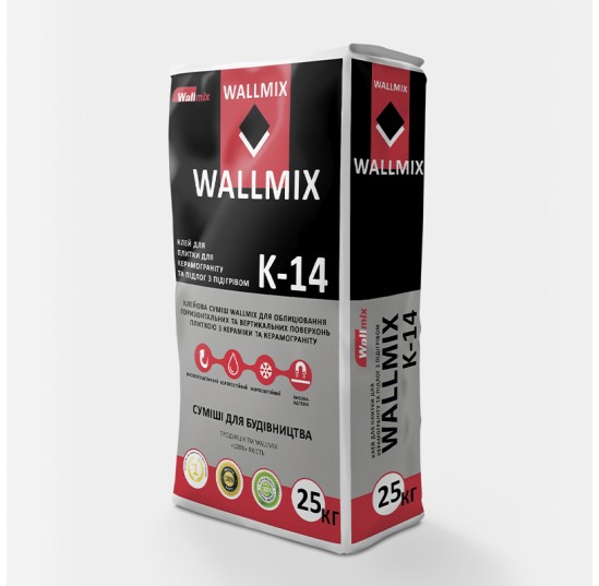 КЛЕЙ ДЛЯ ПЛИТКИ ДЛЯ КЕРАМОГРАНІТА ТА ПІДЛОГ З ПІДІГРІВОМ WALLMIX K-14