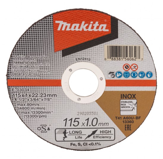Круг відрізний по мет,115*1,0 60U плаский нерж. MAKITA (E-03034)
