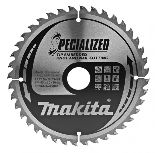 Пила дискова 185*30мм*40Т по дереву з цвяхами SPECIALIZED MAKITA (B-09494)