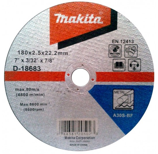Круг відрізний по мет,180*2,5х22,23мм 30S, плаский MAKITA (D-18683)