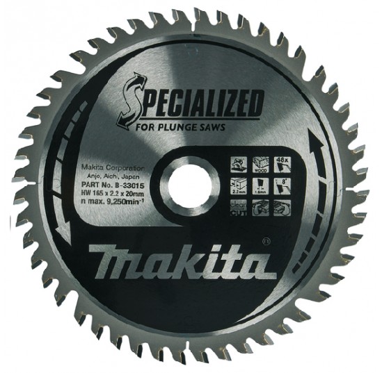Пила дискова 165*20мм*48Т по дереву для заглибних пил SPECIALIZED MAKITA (B-33015)