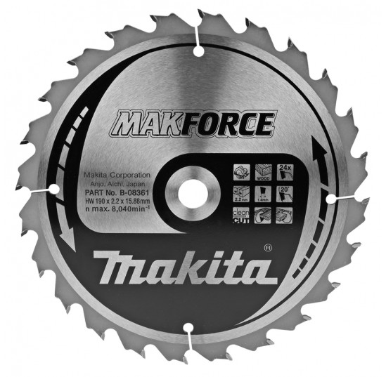 Пила дискова 190*15,88мм*24Т по дереву MForce MAKITA (B-08361)