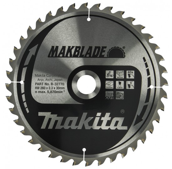 Пила дискова 260*30мм*40Т по дереву MAKBlade MAKITA (B-32770)