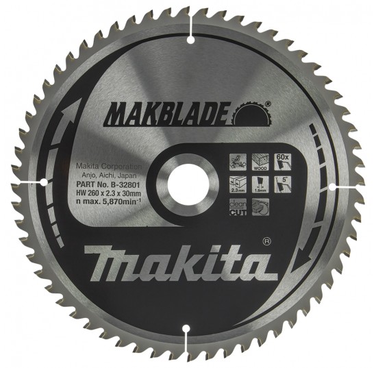 Пила дискова 260*30мм*60Т по дереву MAKBlade MAKITA (B-32801)