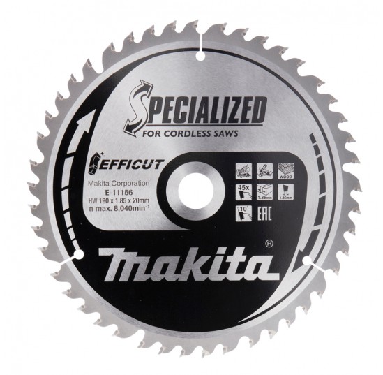 Пила дискова 190*20мм*45Т по дереву для акум. пил Efficut MAKITA (E-11156)