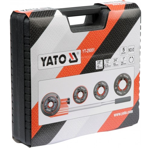 Набір різьбонарізний для труб YATO 3/8", 1/2", 3/4" 1" 5 елем. (29001)