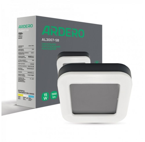 Світильник світлодіодний  AL3007-SB 15W 5000 IP65 квадрат чорний (8070)