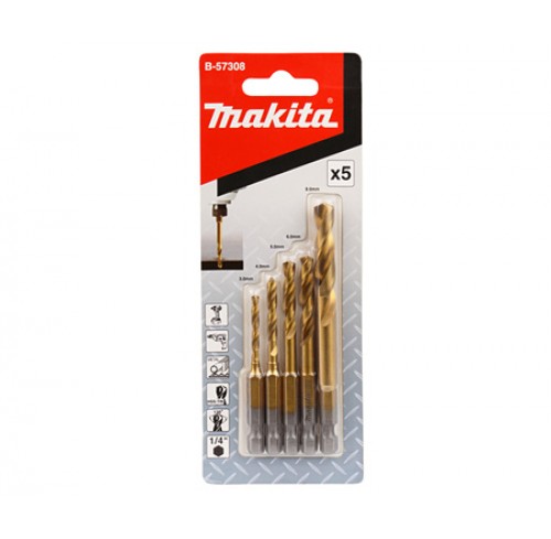 Набір свердл HHS-TIN для ударних шуруповертів 5шт MAKITA (B-57308)